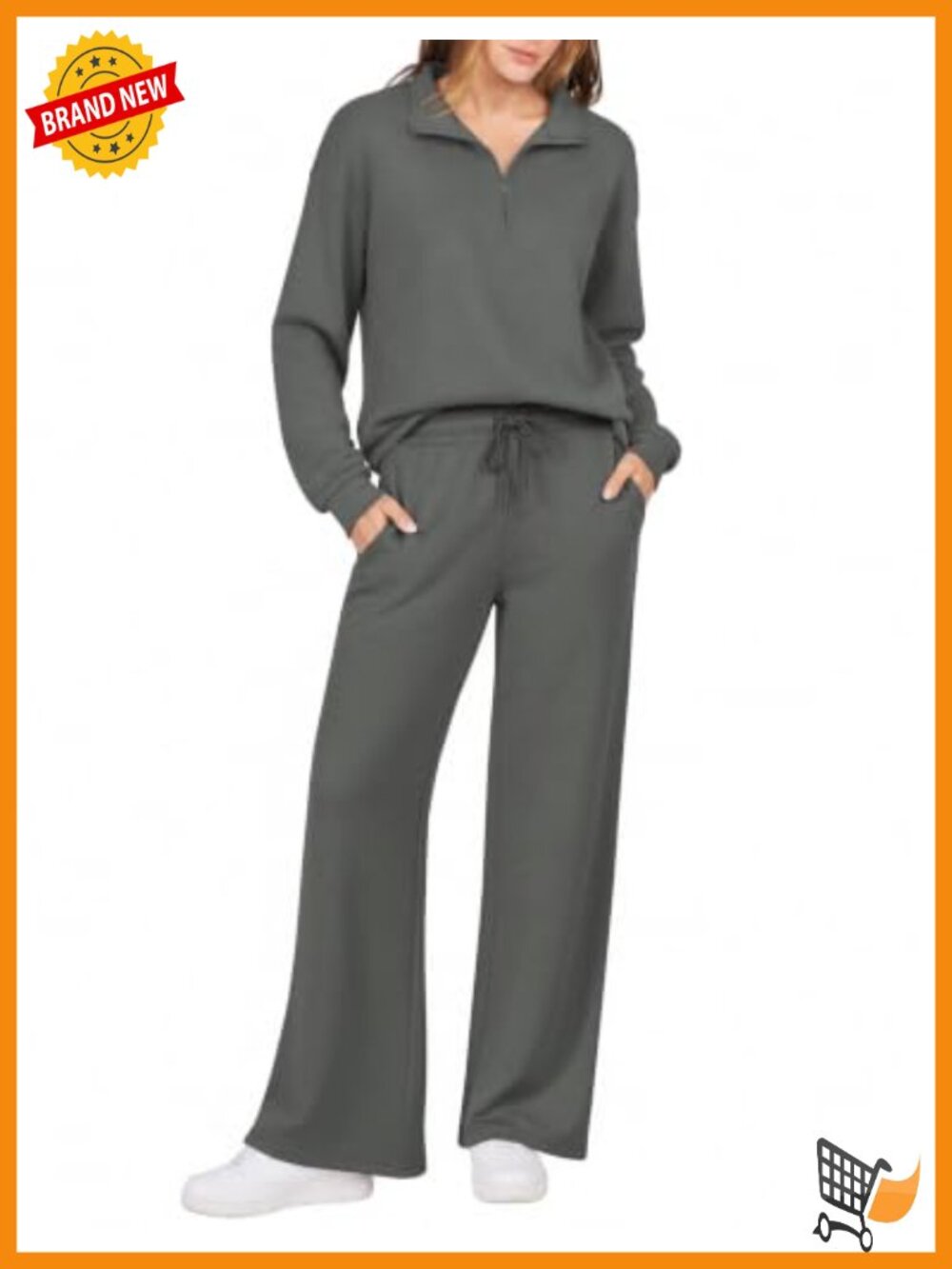 Women's Half Zip Wide Leg Lounge Set With Pockets
